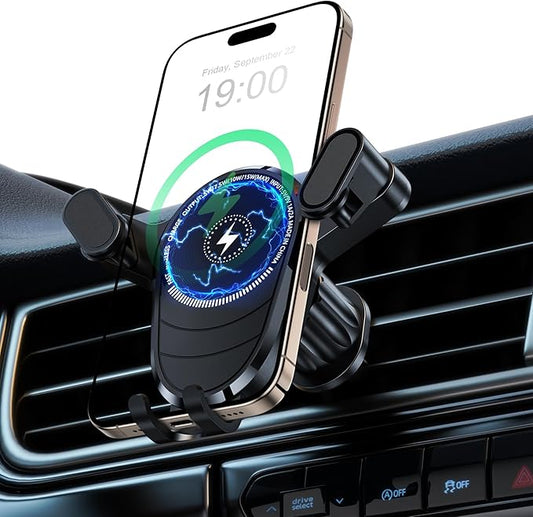 Wireless Car Charger Mount, 15W/10W/7.5W Fast Charging Air Vent Car Phone Holder Mount Compatible with iPhone 17/16/15/14/13/12/11/10 Series, Samsung Galaxy Series
