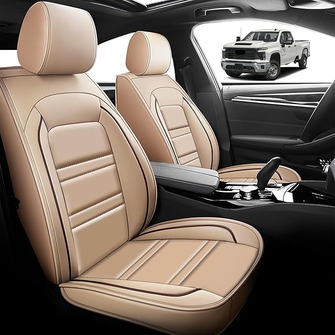 Seat Cover for Chevy Silverado 2500 2007-2025 | Car Seat Covers Front Seats, Waterproof Seat Protectors, Automotive Front Seat Covers (Front Seat, Beige)
