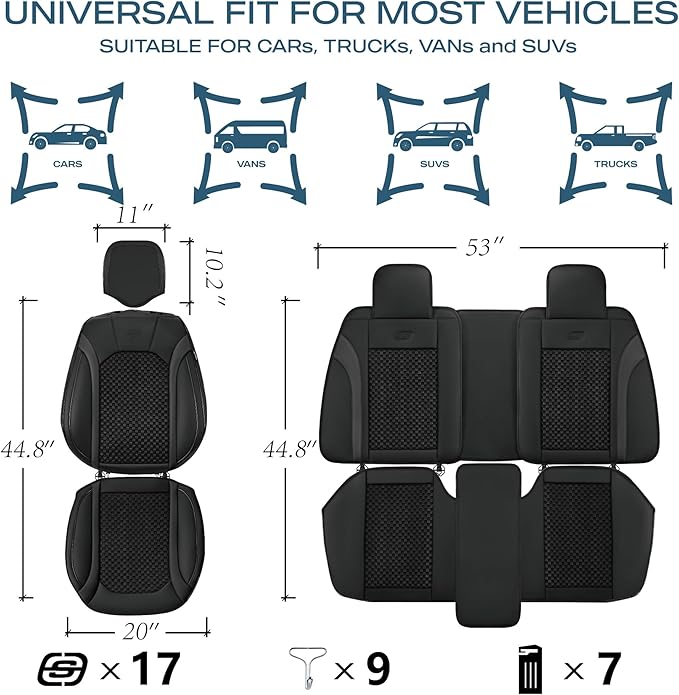 Skechers MAX Cushioning Car Seat Covers,Memory Foam Leather Seat Covers, Air Cooled Car Seat Cover Front Seats,Car Seat Cushion Airbag Universal Fit for Most Cars,Vans,Trucks,SUV,Black