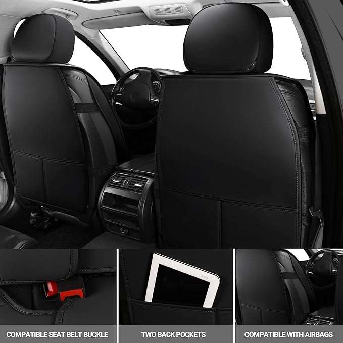 AOOG Leather Car Seat Covers Universal fit Most Sedans SUV Trucks (Front seat, Black)