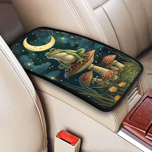 Universal Car Center Console Cushion Pad, Mushroom Moon Frog Soft Waterproof Car Center Console Cover Auto Armrest Seat Box Cover Protector for Most Vehicle SUV Truck Car