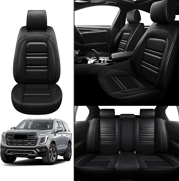 Seat Covers for gmc Yukon 2000-2025 | 5-Seats Leather Seat Covers, Easy to Install Automotive Seat Covers Full Set (Full Set, Black)