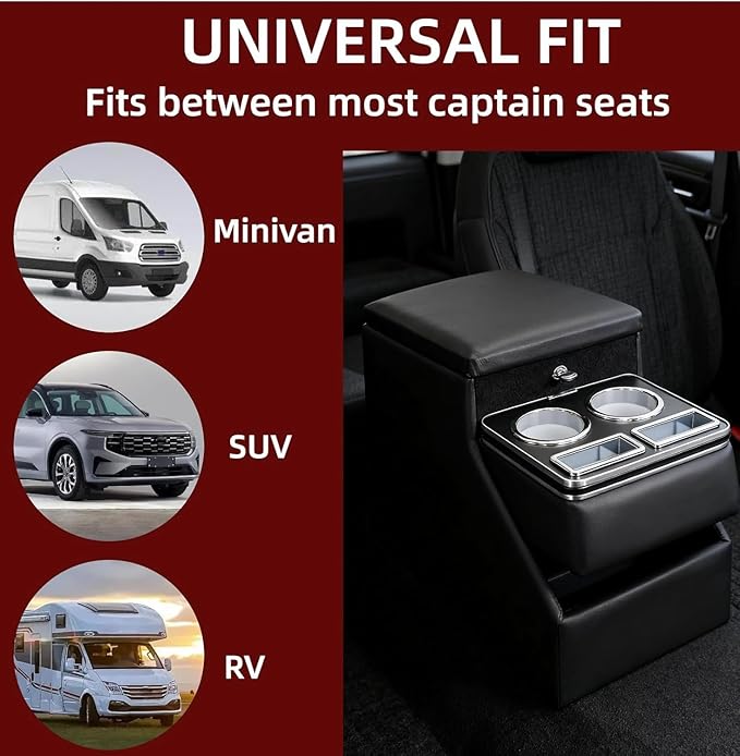 Universal Center Console Between Seat for Minivans, SUVs, Middle Van Console Floor Console Organizer Storage Box (with Locking Design)