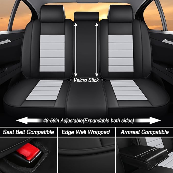 Seat Covers Fit for Acura MDX 2001-2025, 7 Seat, Compatible Airbag Non-Slip Waterproof Leather Seat Cover, Luxury Interior Full Set with Pillow Steering Wheel Covers, Black Gray