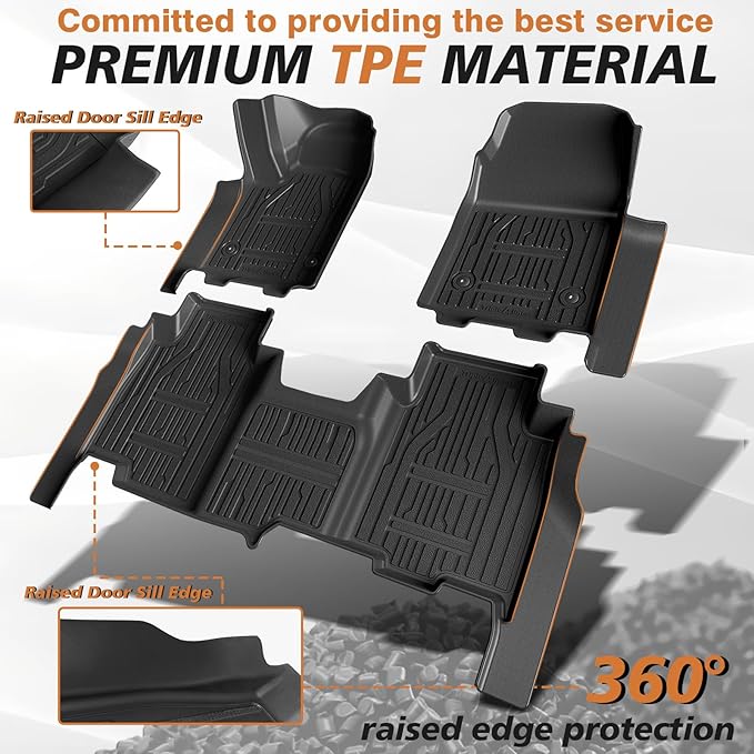 TripleAliners Floor Mats All Weather Liners for 2024 2025 Chevy Silverado EV RST/GMC Sierra EV Denali (Not for WT/LT) Accessories 1st & 2nd Row Full Set TPE Heavy Duty Custom Fit Floor Liners