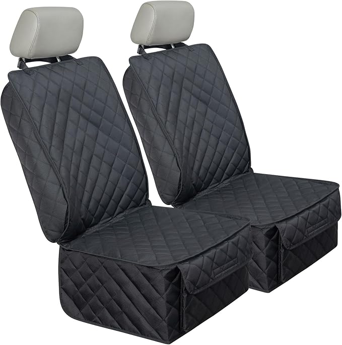 Waterproof Front Seat Cover Dog Car Seat Covers Nonslip and Full Protection with Side Flaps Fits Most Cars, Trucks, SUVs(Black, 2Pack)