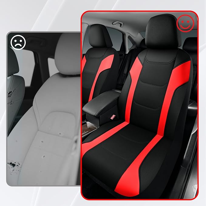 Rubbermaid Leather Car Seat Cover – Universal Front Seat Cover, Airbag Compatible, Easy to Install, Water-Resistant and Durable Automotive Seat Cover for Cars, Trucks, SUVs, Vans – Red