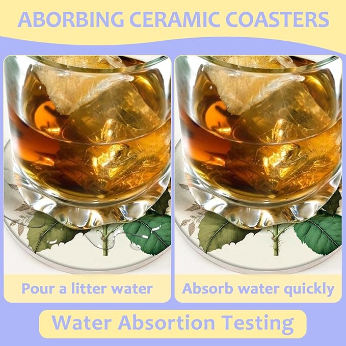 2 Pack Car Cup Holder Coaster-Sunflower Green Leaves Absorbent Ceramic Coaster, Car Coasters for Cup Holders,Auto Accessories for Women & Men