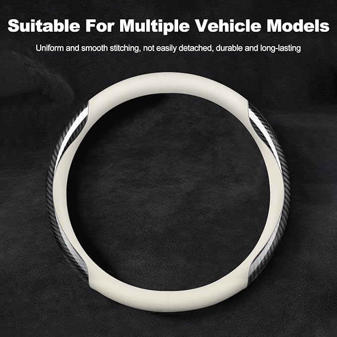 Ergocar Steering Wheel Covers, D-Type Carbon Fiber Leather Steering Wheel Cover Anti-Slip Mesh Lining Suitable for 38cm/15inch Steering Wheel