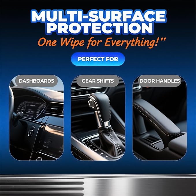 Car Interior Cleaning Wipes, All-Purpose Cleaning Wipes, Cleaning Wipe for Interior Auto Detailing, Multi-Purpose Automotive Wipes for Leather, Dashboard, Steering Wheel, Safe for All Surfaces (60PCS)
