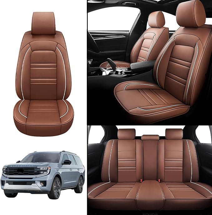 Seat Covers for Ford Expedition 1997-2025 | 5-Seats Leather Seat Covers, Easy to Install Automotive Seat Covers Full Set (Full Set, Coffee)