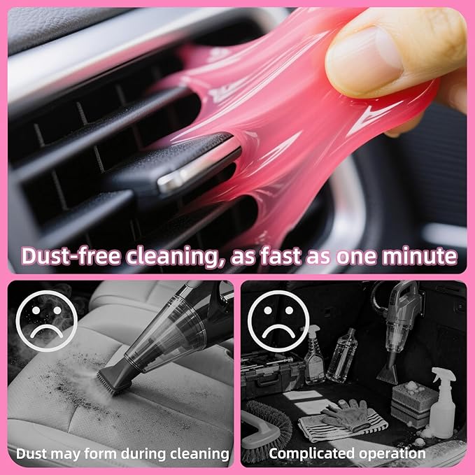 2 Pack Car Cleaning Gel Reusable Auto Slime Cleaner,Rose Scent Dust Cleaning Gel Keyboard Slime for Car Interior Air Vent Cleaner, Auto Detailing kit Tools Accessories,Gifts for Men Women,200g,Pink