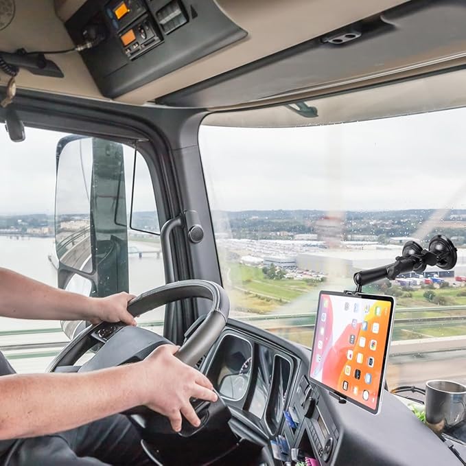 Aluminum Tablet Holder for All iPad, 360° adjustable Secure Double Suction Cup Mount for Car Truck Windshield,Sunroof, Compatible with iPad Pro 12.9 Mini Air, Galaxy Tabs and 4.7-15" Tablets