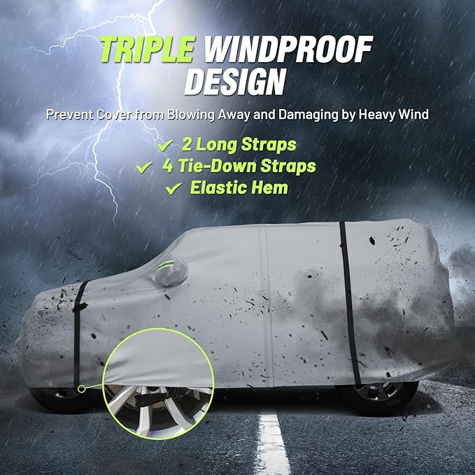 Favoto Car Cover All Weather - for Jeep Wrangler 2 Door Waterproof 6 Layers Heavy Duty Outdoor UV Rain Snow Protection with 4 Windproof Straps Zipper Universal Fit for Jeep (167"-177")