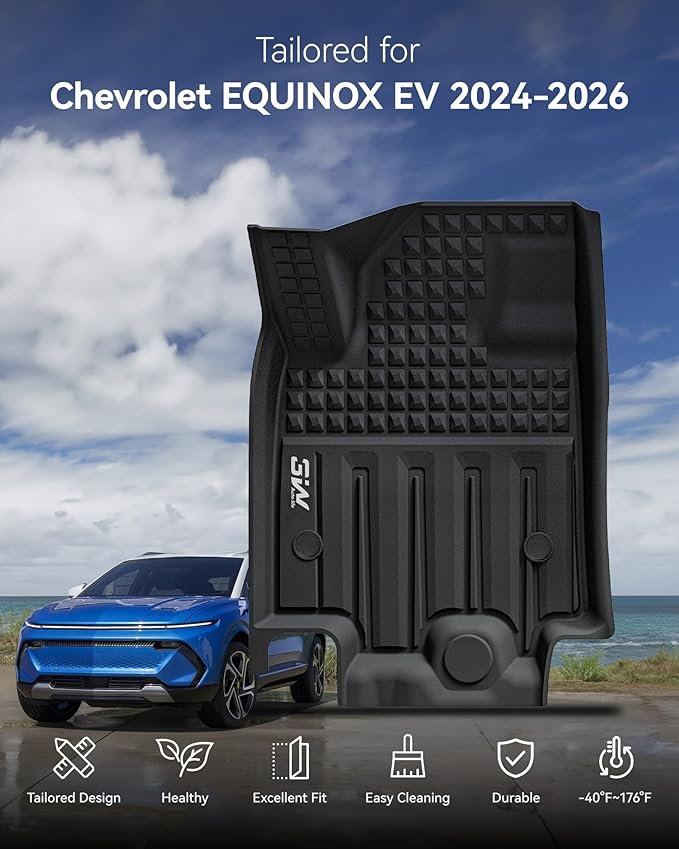 3W Floor Mats & Seat Back Mats & Cargo Liner for Chevrolet Chevy Equinox EV (Not Fit Gasoline) 2024-2025 2026, All Weather TPE Custom Fit Full Set Car Floor Mats, Black