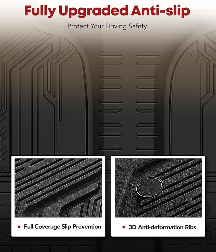 YHTAUTO Floor Mats Fit 2019-2025 Chevy Silverado/GMC Sierra 1500 Crew Cab (w/o Rear Underseat Storage Box), TPE All Weather Car Mats Waterproof Odorless Floor Liner, 1st & 2nd Row Liner