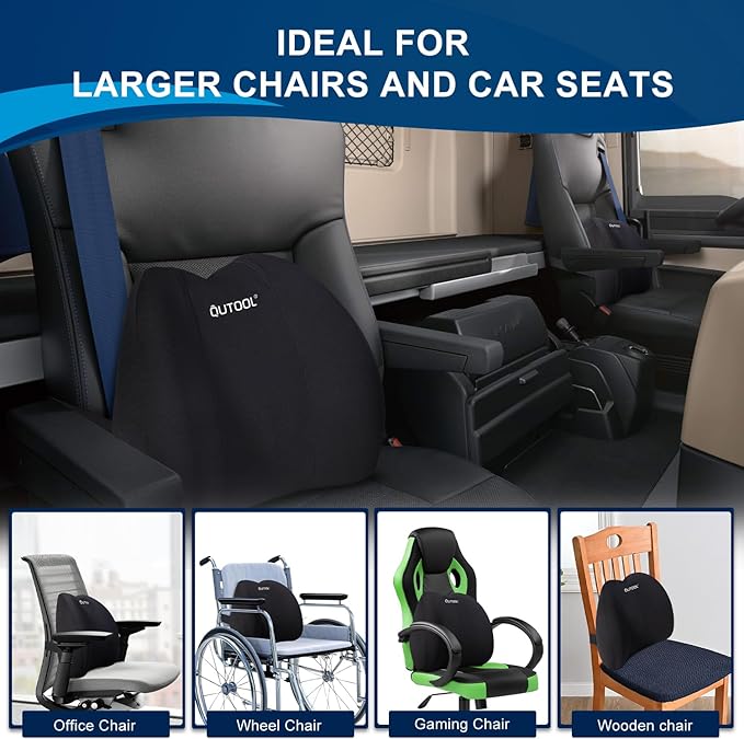 QUTOOL Lumbar Support Pillow for Office Chair, Memory Foam Low Back Support,Back Pain Relief, Ergonomic Back Cushion for Desk Chair,Gaming Chair,Adjustable Strap and Washable Cover