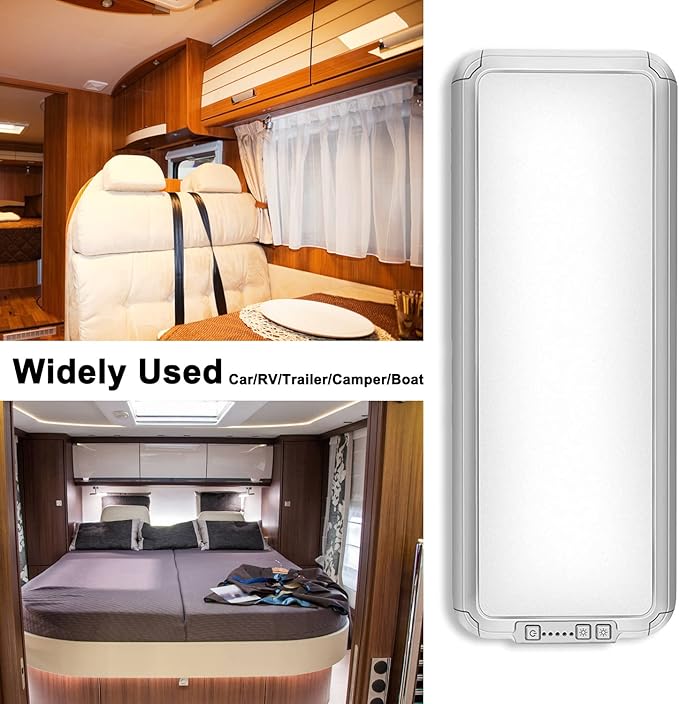 Miady RV LED Interior Light 1500 Lumen 16.5" x 6.3", Thin 12 Volt Ceiling Lights with 5 Levels of Dimming and 3 Color Temperature 3500-6500K Switches, for Car/Trailer/Camper/Boat, Pack of 2 (Silver)