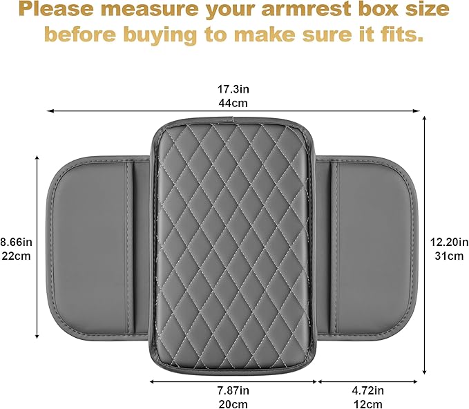 Car Armrest Cover Fit for Acura TSX Leather Center Console Cover Cushion with 2 Storage Bags(Beige)