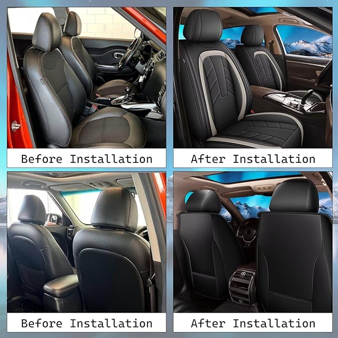 2PCS Front Leather Car Seat Covers Fit for Toyota Tacoma 2016-2023 Waterproof and Anti Staining Auto Protector Car Seat Covers (Black & White)