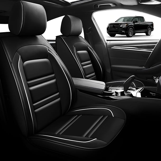 Seat Cover for Honda Ridgeline 2006-2025 | Car Seat Covers Front Seats, Waterproof Seat Protectors, Automotive Front Seat Covers (Front Seat, Black&White Line)