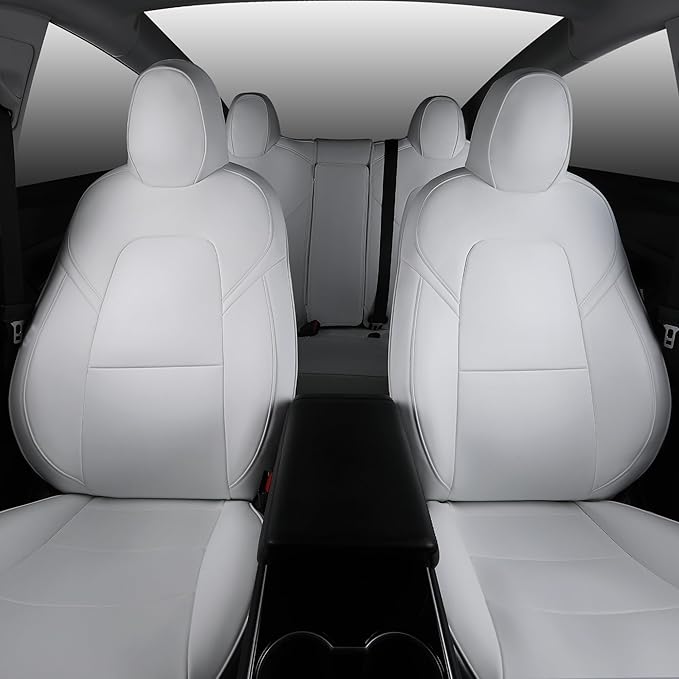 Suitable for Tesla Model 3 Seat Covers, Waterproof Faux Leather Car Seat Covers Full Set forTesla Model 3 2023 2022 2021 2020 2019 2018 2017 (White)
