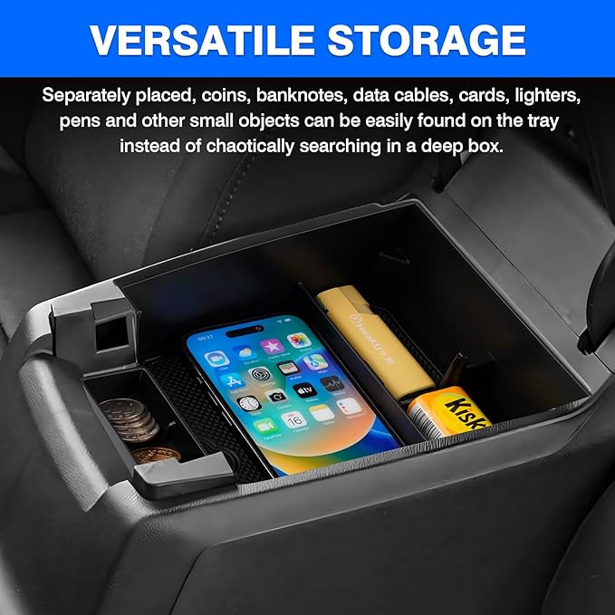 Autorder Center Console Organizer for 2023-2026 Chevy Chevrolet Colorado/GMC Canyon Accessories Armrest Storage Box Secondary Insert Tray with Anti-Slip Mats