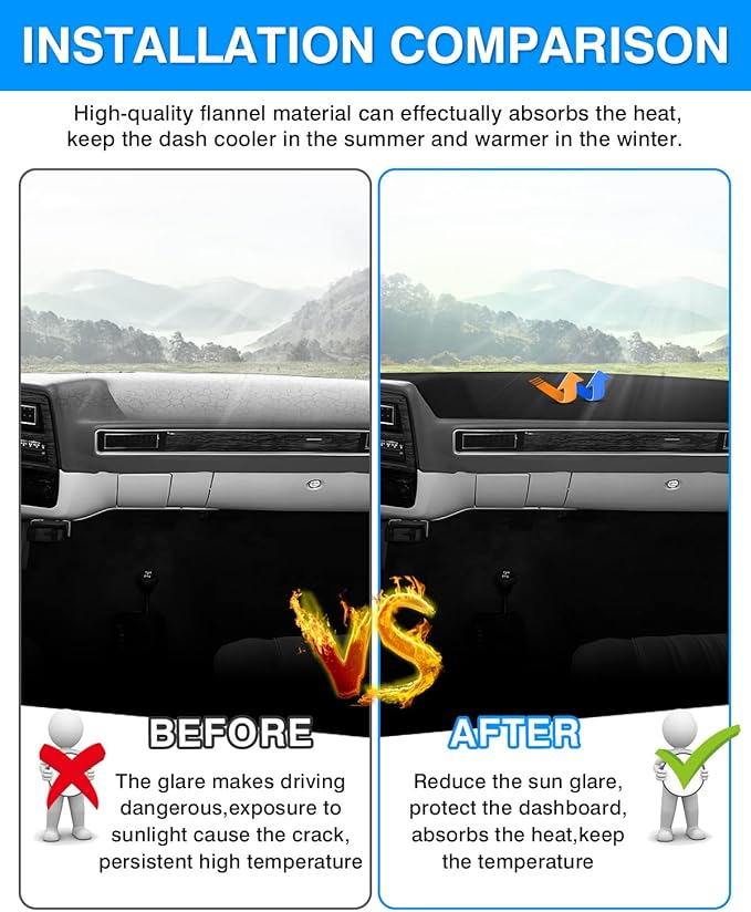 Autorder Dashboard Cover Mat for 1981-1991 Chevrolet Chevy C/K/R/V Series Blazer, GMC C/K/R/V Series Jimmy Accessories Dash Cover Flannel Dash Mat Sunshade Glare UV Rays Protector