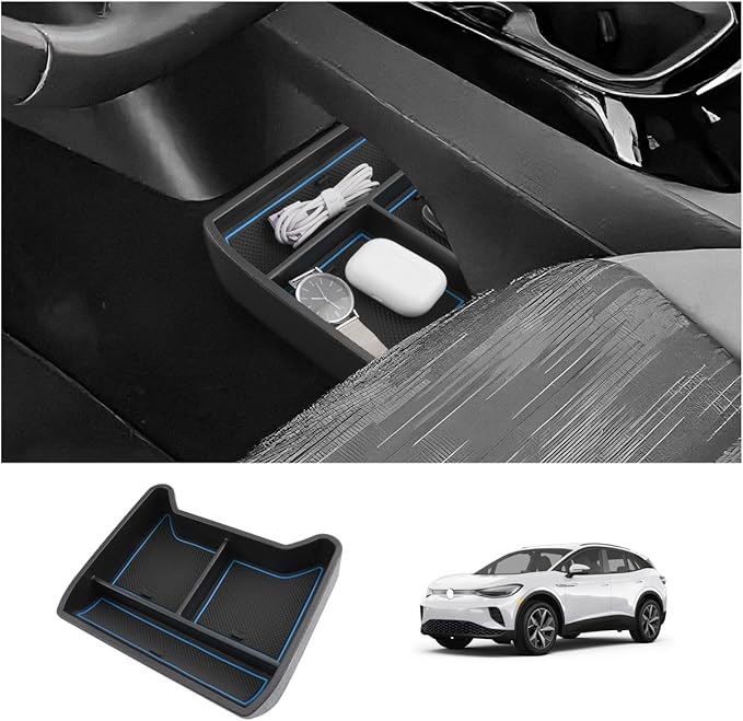 LUWU 2025 ID4 Lower Center Console Tray Storage Box for 2021 2022 2023 2024 2025 ID.4 Accessories 2025 ID 4 Armrest Console Organizer ABS Material Blue-trim