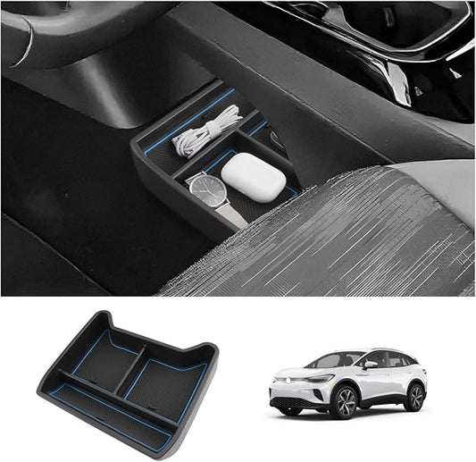 LUWU 2025 ID4 Lower Center Console Tray Storage Box for 2021 2022 2023 2024 2025 ID.4 Accessories 2025 ID 4 Armrest Console Organizer ABS Material Blue-trim