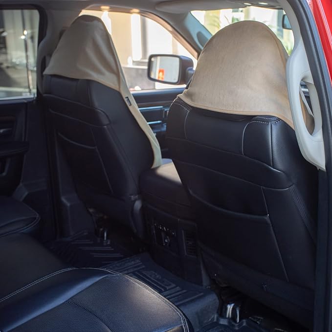 Leader Accessories 2pcs Beige Waterproof Towel Auto Car Seat Cover Protector Machine Washable - Fit Yoga Running Crossfit Athletes Beach Swimming Outdoor Sports