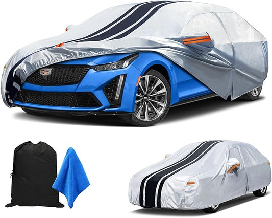 [2025 Upgrade] 10-Layer Car Cover Waterproof All Weather. Outdoor Full Exterior Covers for Lexus ES, Cadillac CT5, CTS, Audi A6, Genesis G80, BMW 520i Etc. Size A8 (Length 194 to 203 inch)