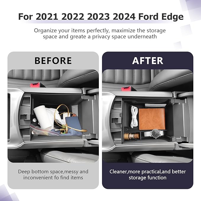 LUWU Center Console Organizer for 2021 2022 2023 2024 2025 Ford Edge Accessories Edge SE/SEL/ST-Line/Titanium/ST Armrest Storage Box Armrest Console Organizer(Black)