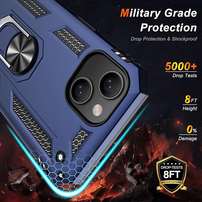 IKAZZ for iPhone 15 Case 6.1 Inch with Screen Protector,Military Grade Shockproof Heavy Duty Protective Phone Cover Pass 16ft Drop Test with Magnetic Kickstand Car Mount Holder,Blue