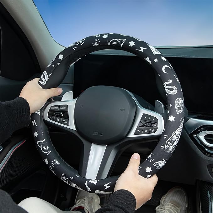 Magic Witch Steering Wheel Cover Auto Steering Wheel Protector, Anti-Slip, Breathable, Absorbing Sweat, Universal Car Accessories 14.5–15 inch,Fit for Most Car, Trucks, SUV