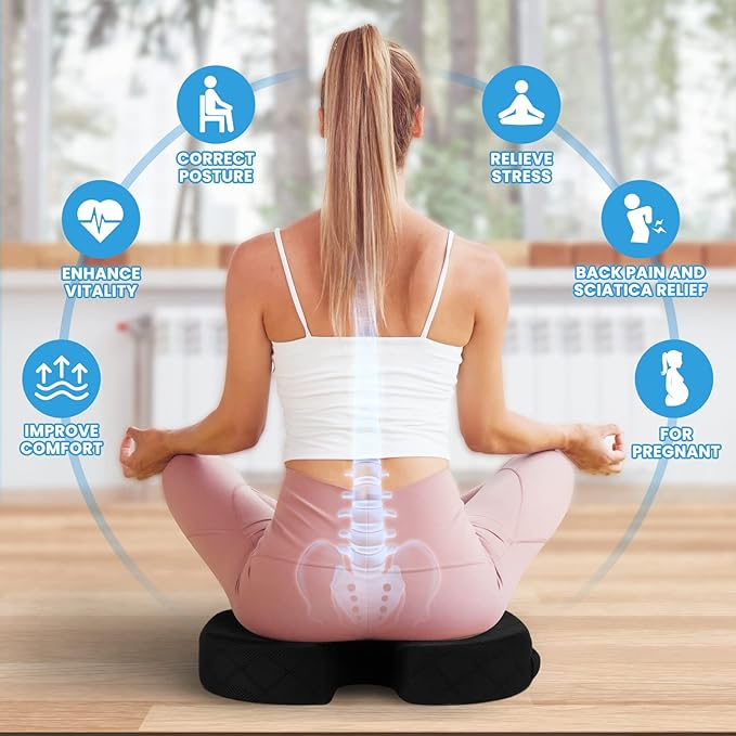 TushGuard Seat Cushion, Office Chair Cushions, Car Seat Cushion, Non-Slip Sciatica & Back Coccyx Tailbone Pain Relief Chair Pad for Computer Desk, Wheelchair, Driving (Black, X-Large)