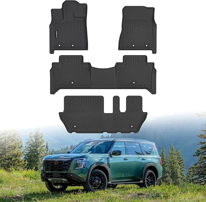 All Weather Car Floor Mats for 2025 2026 Nissan Armada/Infiniti QX80 8 Seats, TPE Rubber Floor Liners Anti-Slip Full Set Automotive Mats for 2025 2026 Nissan Armada Accessories