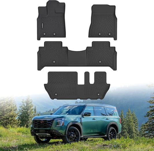 All Weather Car Floor Mats for 2025 2026 Nissan Armada/Infiniti QX80 8 Seats, TPE Rubber Floor Liners Anti-Slip Full Set Automotive Mats for 2025 2026 Nissan Armada Accessories