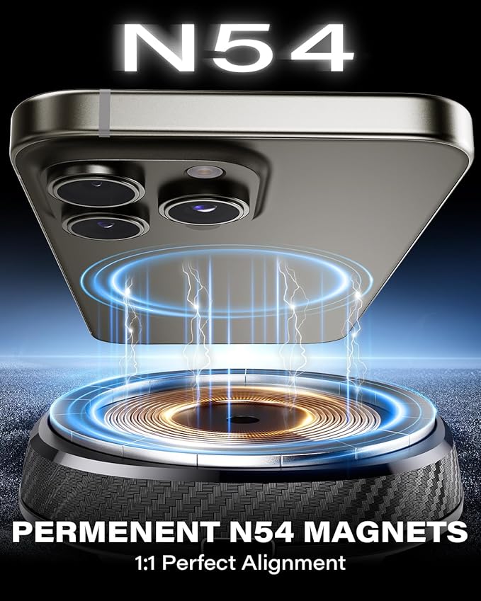 OQTIQ for Magnetic Car Mount Charger- QI2 Certified 15W Fast Wireless Charging Car Phone Holder with Strong Magnetic Grip, Built-in Cooling Fan, Suction Cup & Vent Mount [PD 30W Adaptor Included]