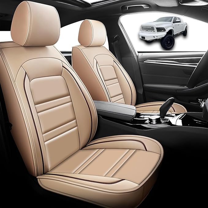 Seat Cover for Dodge ram 2500 2004-2011 | Car Seat Covers Front Seats, Waterproof Seat Protectors, Automotive Front Seat Covers (Front Seat, Beige)