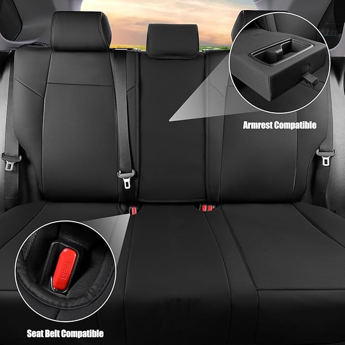 AOOG Leather Car Seat Covers Fit RAV4, Waterproof Faux Leather Seat Covers Custom Fit for Toyota RAV4 2019 2021 2022 2023 2024 2025 LE,XLE,XLE Premium, Limited, Hybrid(Full Set, Black)