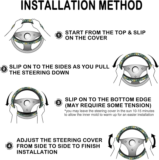 Dinosaurs and Tropical Leaves Steering Wheel Cover with 2 Pcs Car Coasters Neoprene Steering Wheel Cover for Women Men Anti-Slip Breathable Car Accessories Universal 15 Inch Fit Auto Cars Trucks