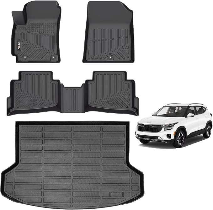 AIPOIL® Floor Mats & Cargo Liner Set for 2024 2025 2026 Kia Seltos (Cargo Liner Only Fit The Upper Layer) All Weather Protection TPE Anti-Slip Automotive Full Set Custom Car Mats Accessories - Black