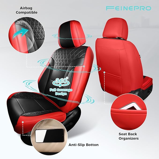Red and Black Car Seat Covers Only Front 2pc - Breathable Faux Leather Universal Seat Covers for Cars, Automotive Protector Fit for Most Sedan SUV Pick-up Truck