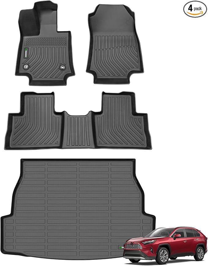 ANBINGO®Fit for Toyota RAV4 Floor Mats 2019-2025(Not Fit Hybrid) All Weather TPE Mats Custom Fit for Floor Liner for Toyota RAV 4 LE/XLE/Limited/TRD/Adventure Front and Rear 2 Row Car Mats,Black
