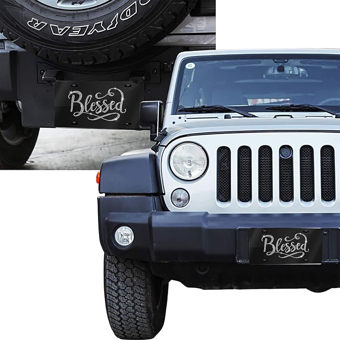 Blessed Front License Plate Aluminum Decorative License Plates Funny Metal Car Plate 6"X12" Novelty Vanity Tag Cover with 4 Holes Car Decor Accessory