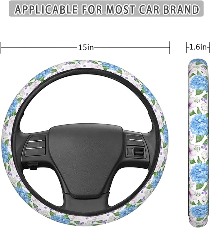 Dujiea Painting Flower Elastic Stretch Steering Wheel Cover, Anti-Slip and Durable Car Steering Wheel Accessories for Women Men, 15 Inch Universal Fit Car, Truck, SUV