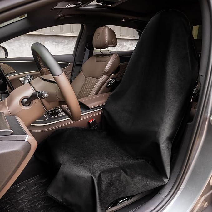 Leader Accessories Velvet Waterproof Car Seat Cover Black Anti-Slip for Gym Workout, Running, Swimming, Beach and Hiking, Universal Bucket Seat Protector for Cars, SUVs and Trucks
