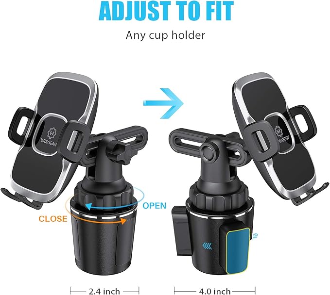 WixGear Cup Holder Phone Mount, Adjustable Long Neck Cellphone Holder for Car, Upgraded Version, Cup Phone Holder for Car with Expandable Side Arms, Compatible with iPhone Samsung Google & All Phones