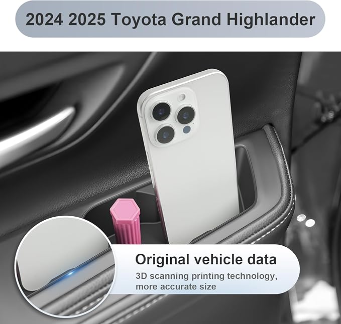 SKTU 2Pcs for 2024 2025 2026 Toyota Grand Highlander Door Side Storage Box Grand Highlander Door Handle Organizer 2024 2025 2026 Grand Highlander Accessories Phone Container Key Holder Tray (Rear)